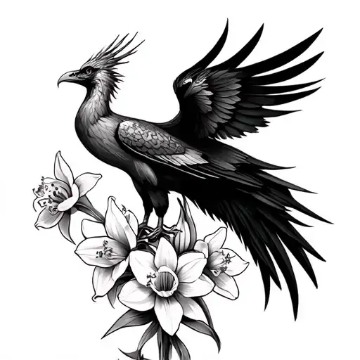 Phoenix Surrounded By Daffodils