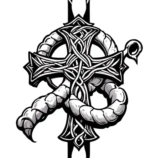Celtic Cross Wraps Two Snaks White And Black Grey Style