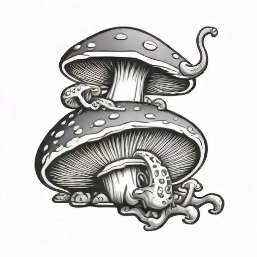 Mushroom With Cute Slug Sitting On Top Of It
