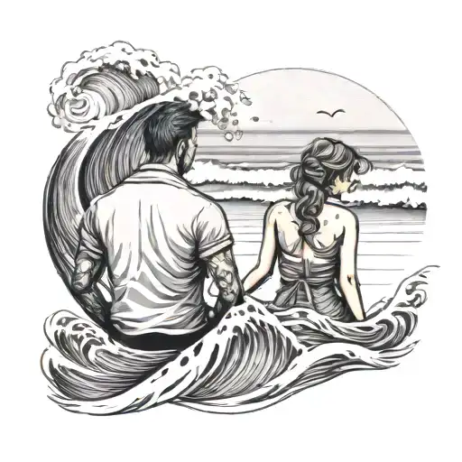 Couple Looking Out To Sea Waves