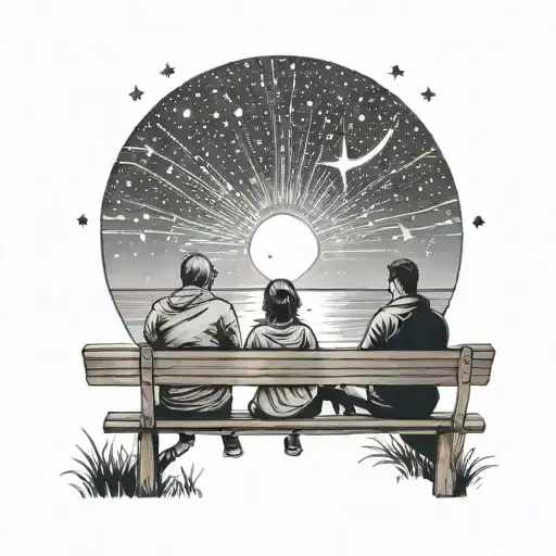 Couple On Bench Looking Out To Sea At Stars Forming