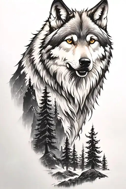 Wolf And Mountains And Trees