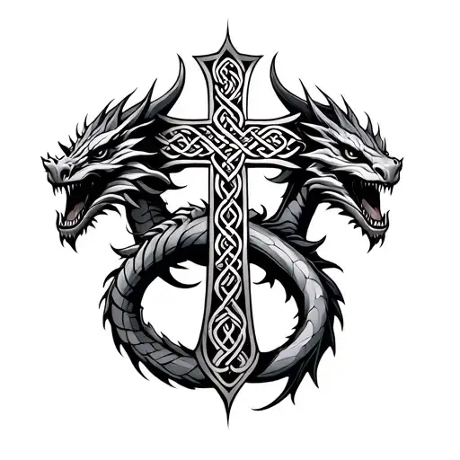Two Dragons Wrape Celtic Cross