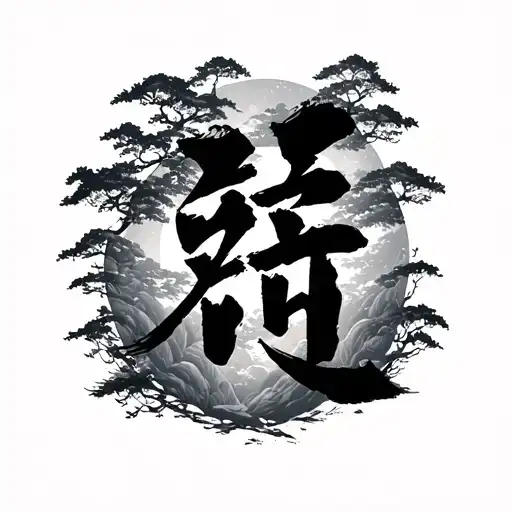 Chinese Character Surrounded By Trees