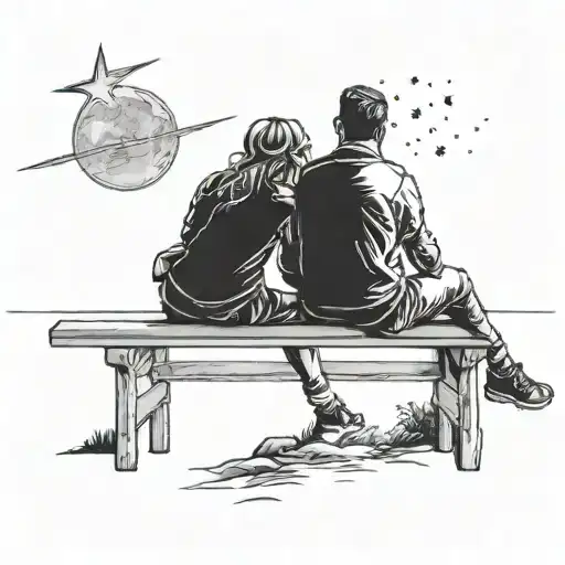 Couple On Bench Looking Out To Sea At Stars Shining