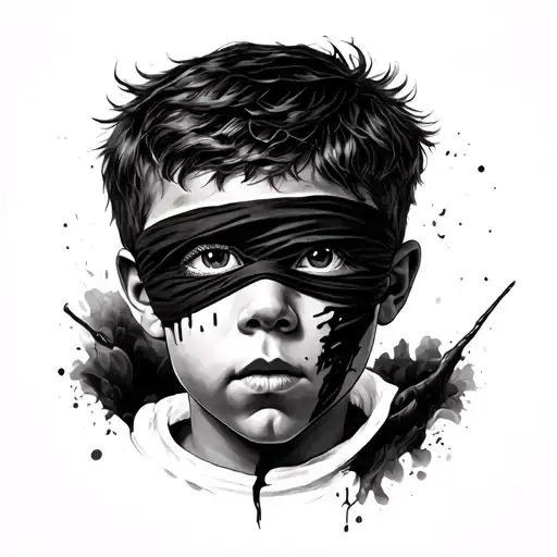 Blindfold Tearing Away From Boy Face One Eye