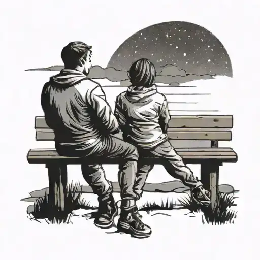 Couple On Bench Looking Out To Sea At Stars Representing