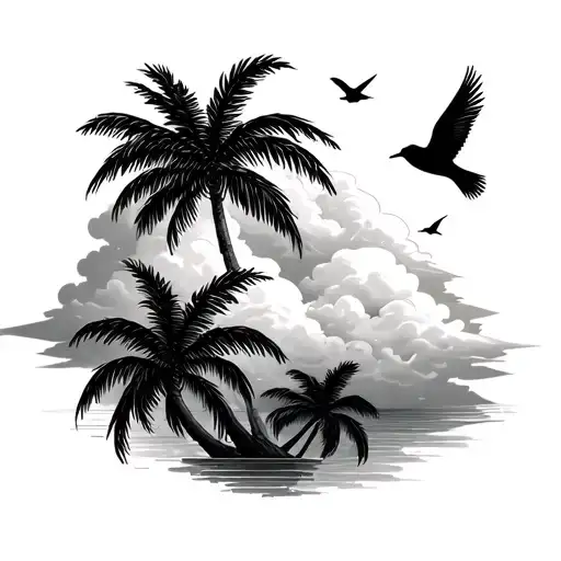 Clouds With Palm Trees And Birds