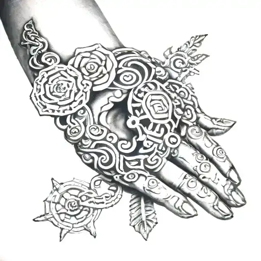 Hispanic Rosary Wrapped Around Hand To Forearm With Quetzalcoatl