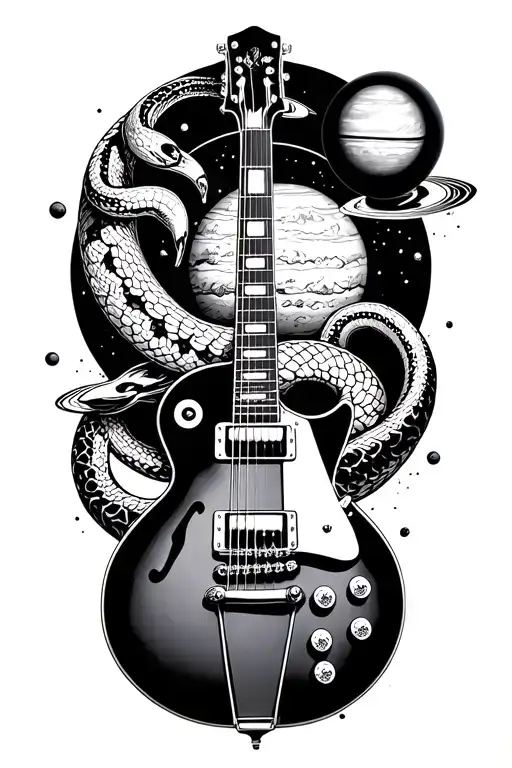 Les Paul Guitar With Snake And Planets Orbiting