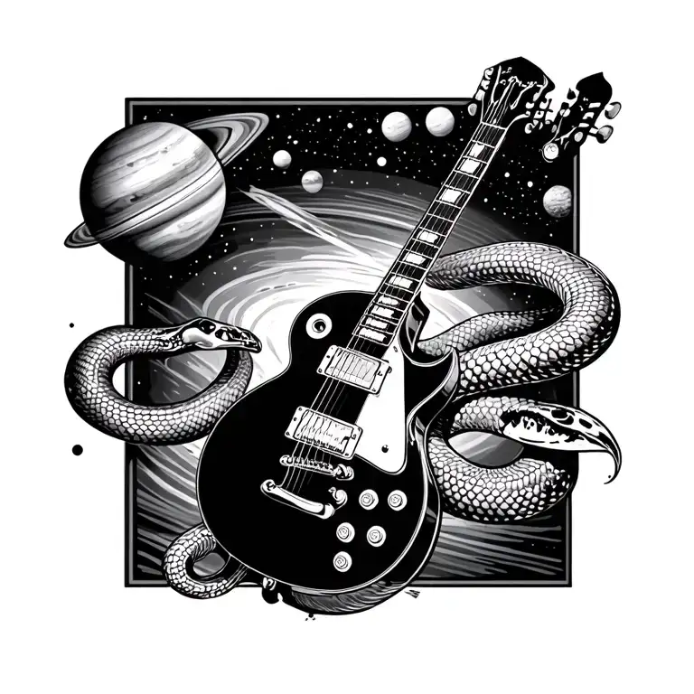 Les Paul Guitar With Snake And Planets Orbiting