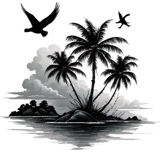 Palm Trees Clouds And Birds