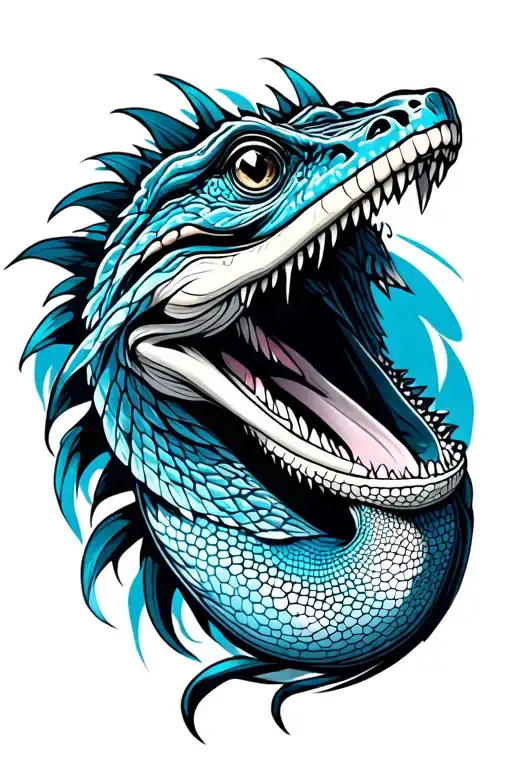 Japanese Style Blue Tongue Lizard Tattoo Design