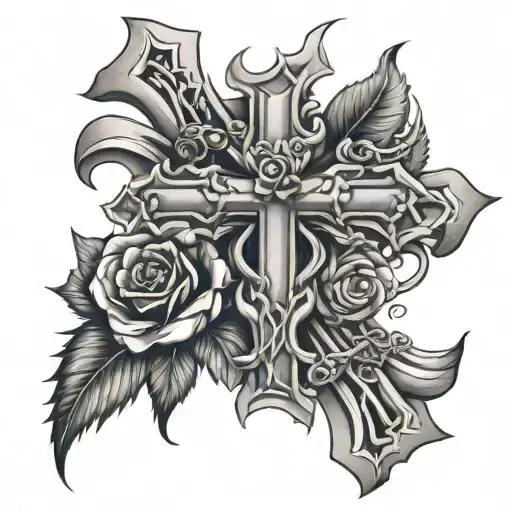 Cross Made Of Spines And Rose Intertwined