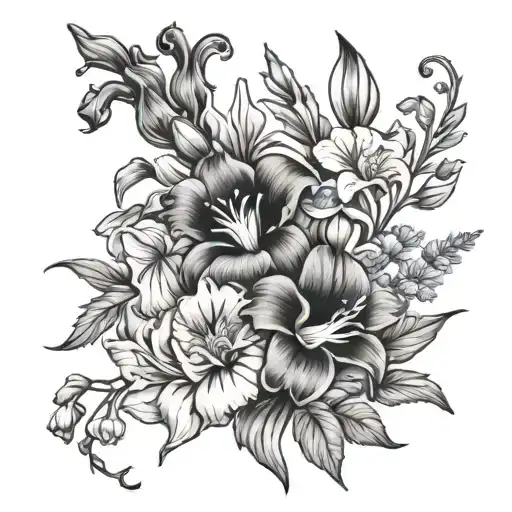 Gladiolus And Poppy And Asters And Morning Glories