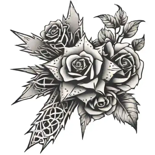 Cross Made Of Spines And Rose Minimal