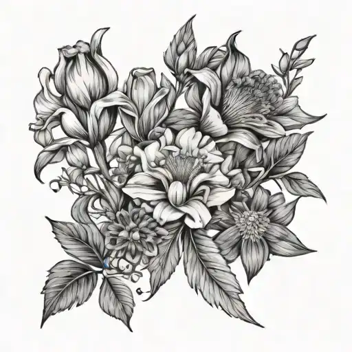 Asters And Morning Glories And Poppy And Gladiolus Bouquet