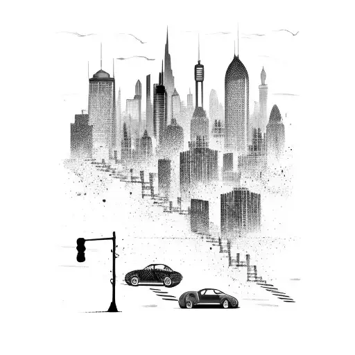 A Fast Car Speeding Through A City Skyline