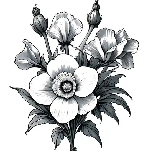 Forget Me Not Daffodil Iris Poppy On Vine