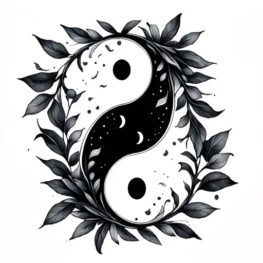 Leaves And Ying And Yang Symbol Intertwined