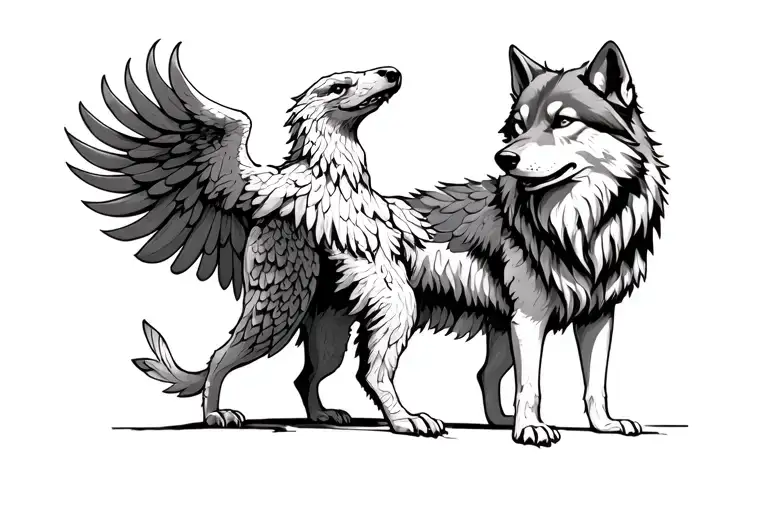 Griffin And A Wolf