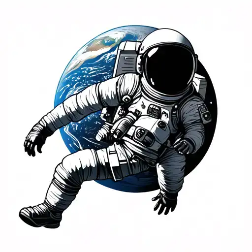 Earth With Astronaut Floating In Space