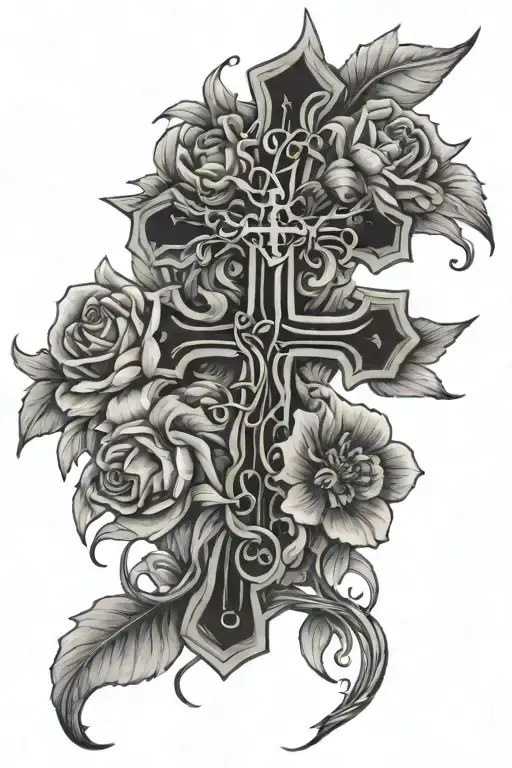 Cross Surrounded Flowers Intertwined