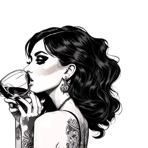 Dark Sexy Woman Drinking