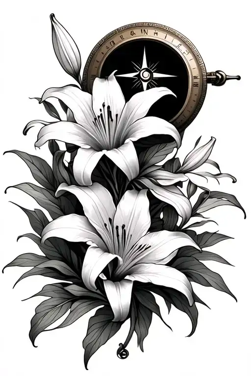 Compass And Day Lily Flowers