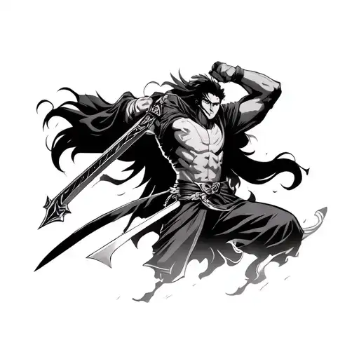 Guts From The Anime Berserk Charging With His Sword In Hand Raises Above His Head