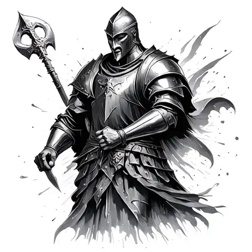 Biblical Knight Representing Good And Evil With Clashing Background