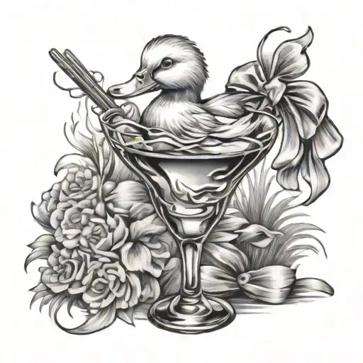 Fluffy Duck Cocktail With Fluffy Duck On Top And A Ribbon At The Bas Of The Glass