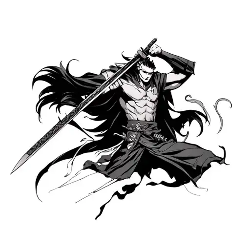 Guts From The Anime Berserk Charging With His Sword In Hand Raises Above His Head