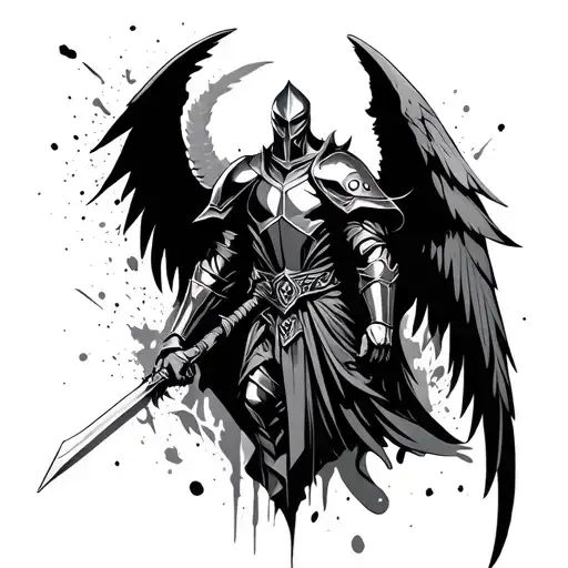 Angelic Knight Representing Good And Evil With Clashing Background