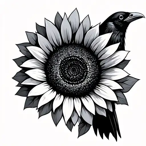 Crow With Sunflower Incorporated Symbolizing