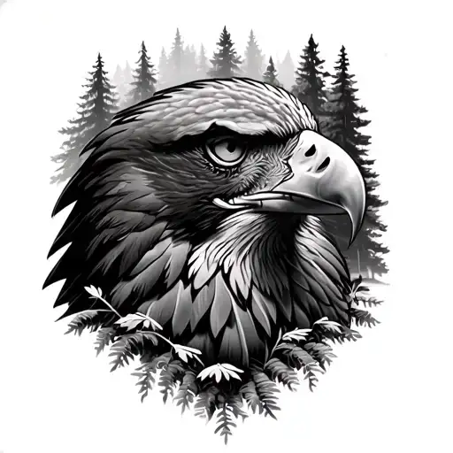 Forest Trees With A Eagle Face Hiding Among The Linbs