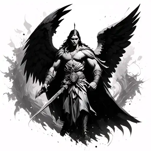 Angelic Warrior Representing Good And Evil With Clashing Background Of Good And Evil Things