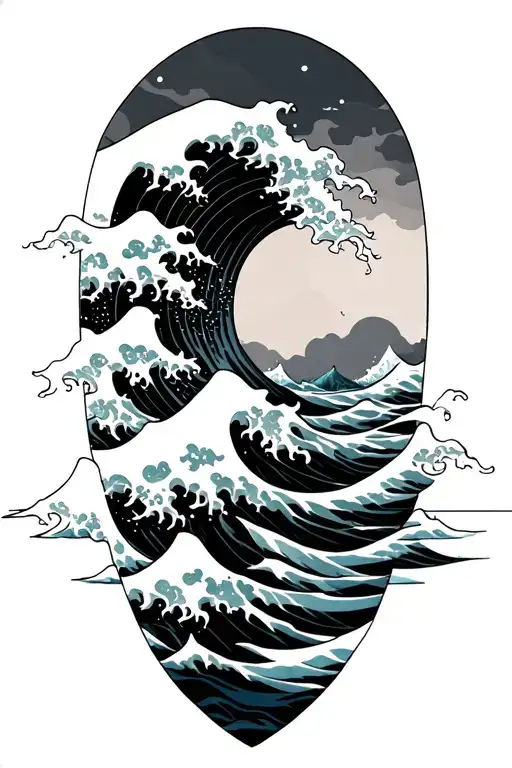 Waves Of Kanagawa Around The Biceps Tattoo Related