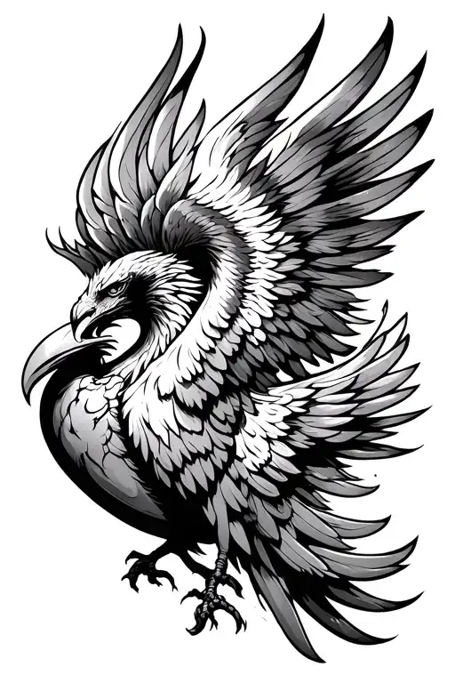 Phoenix Heart Side View Thin Lines