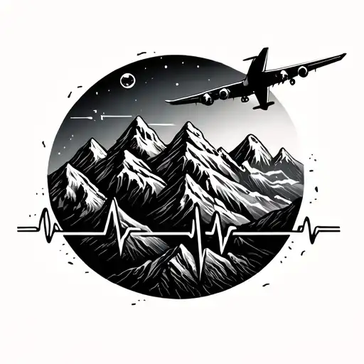 Mountains Heart Rate Line And Airplane