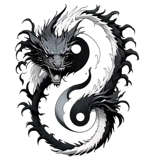 Ying Yang Sleeve Tatto With A Black And White Dragon Warping From My Shoulder To My Arm