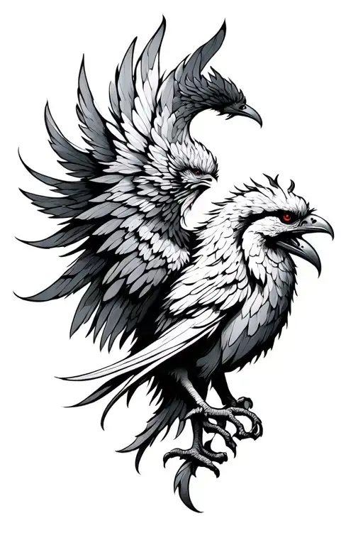 Phoenix Heart Side View Thin Lines