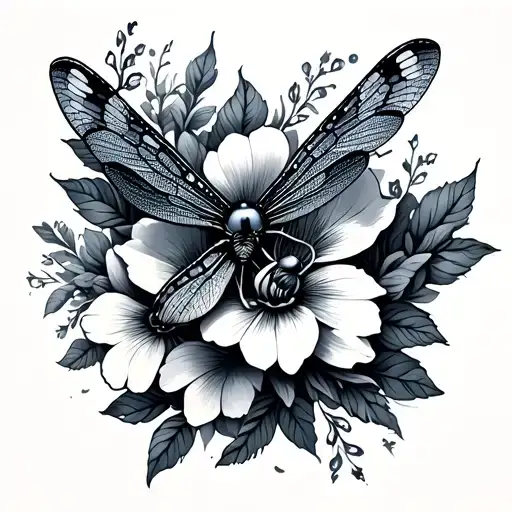 Dragonfly And Flowers