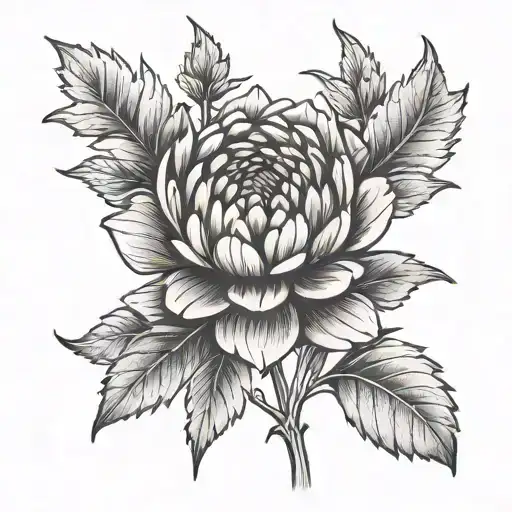 Small Mum Flower With Stem And Leaves