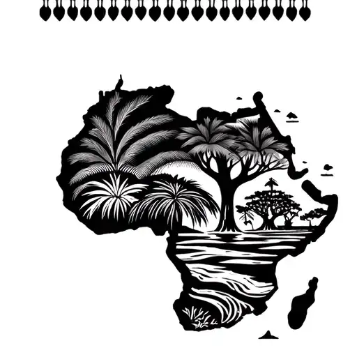 African Continent Outline With Water Element And Trees