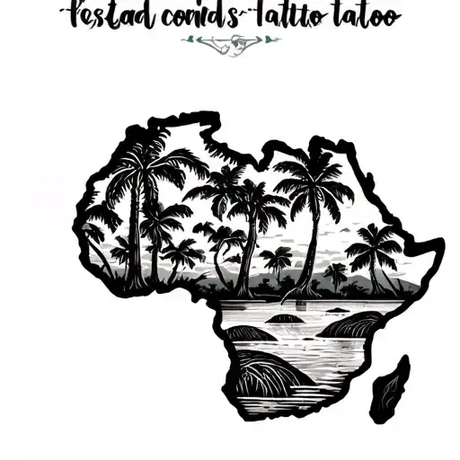 African Continent Outline With Water Element And Trees Around It