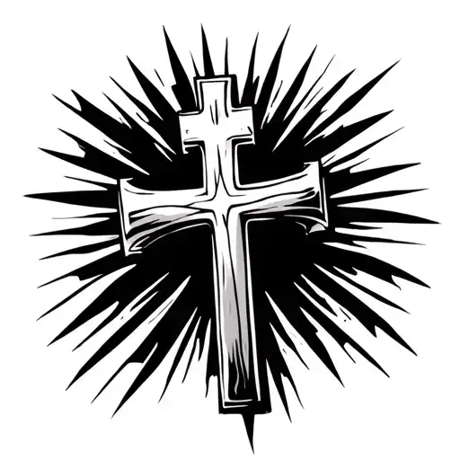 Cross Tattoo With Sun Rays Shining