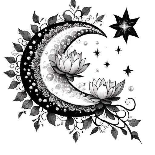 Mandala Moon Lotus Flower Pearls Ivy Stars