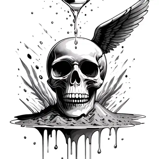 Hourglass Skull Pouring Sand Falling Icarus