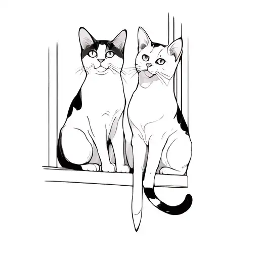 Two Cats Looking Out A Window